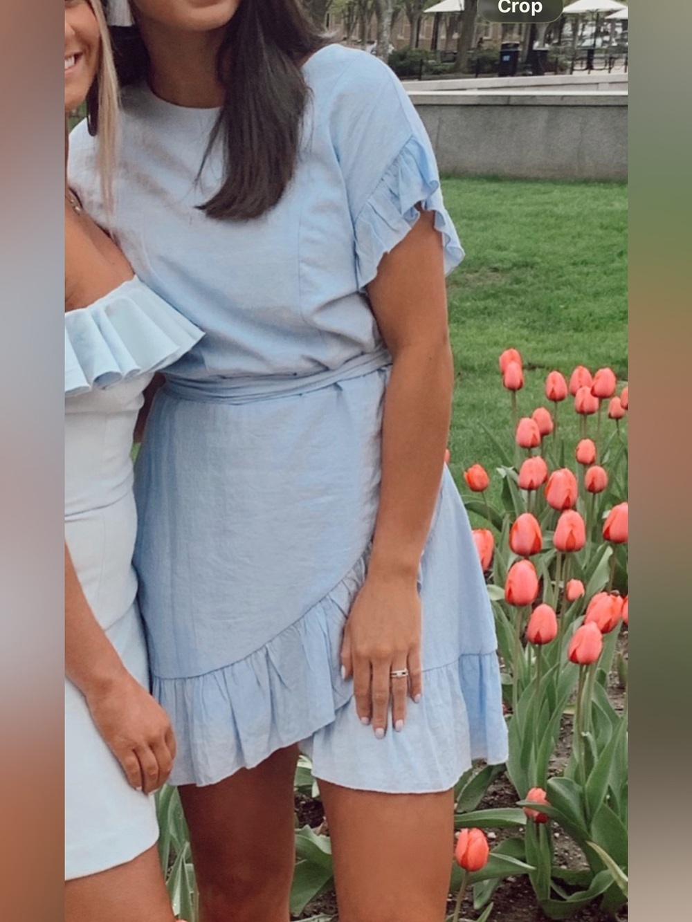 Aqua Light Blue Ruffle Wrap Mini Dress